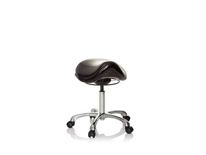 hjh OFFICE 702310 Arbeitshocker Ortho SIT Kunstleder Schwarz ergonomischer Sattelhocker mit Rollen, höhenverstellbar