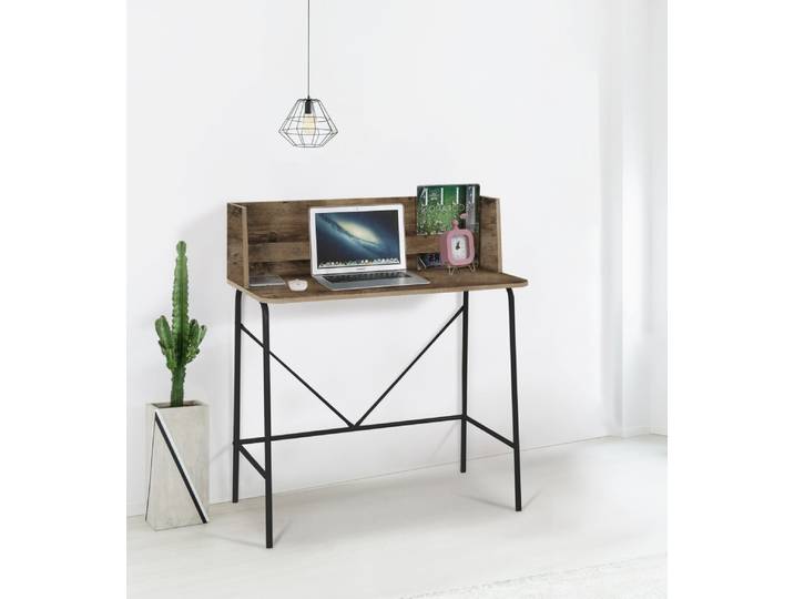 Bureau en métal et bois marron