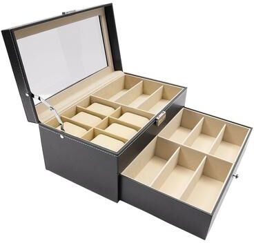 Multicon Wholesale Hub Lockable Watch Box And Sunglasses Organizer With Jewelry Storage Drawer Lockable Watch Box And Sunglasses Organizer With Jewelry Storage Drawer