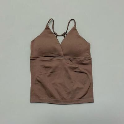 Daily Discovery Vision Twist Front Yoga Tank Top For Women Halter V Neck Longline Workout Top With High Stretch umber xs