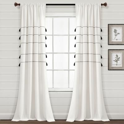 Lush Decor Farmhouse Boho Stripe Woven Tassel Yarn Dyed Cotton Window Curtain Panel Pair