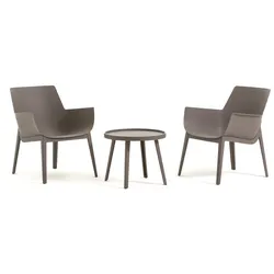 RATTATAN Gartenmöbel-Set aus Resin mit 2 Sesseln und Beistelltisch, modernes, ergonomisches und robustes Design für den Außenbereich – Betty – Taupe