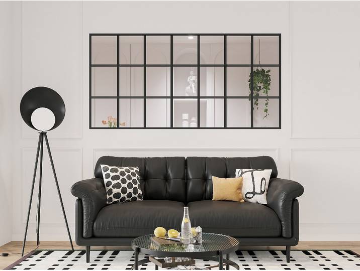 Innenfenster im Orangerie-Stil aus pulverbeschichtetem Aluminium Schwarz 210 x 105 cm (B x H) – ORANSA