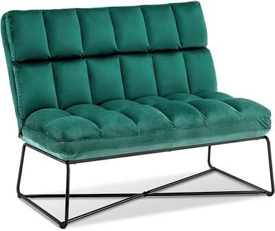 Mcombo Loveseat Sofa Couch, Mid-Century Velvet Armless Settee, 2-Seater Upholstered Bench for Living Room Bedroom 4018