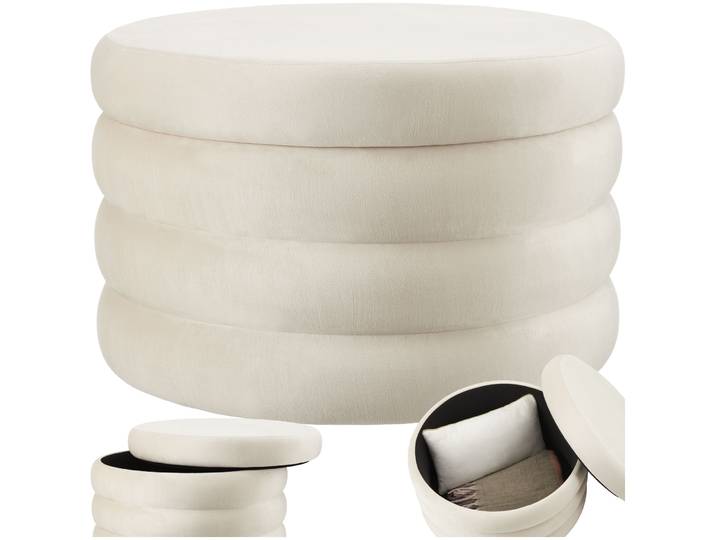 Sitzhocker Altu XL, gepolstert, Stauraum - Samtoptik creme-weiß