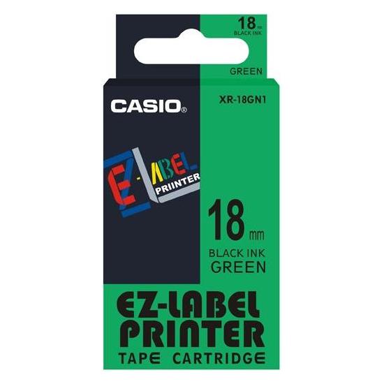 Casio XR-18GN1 Selbstklebende Etiketten (1.80 cm, Schwarz, Grün) (0IR18GN1)
