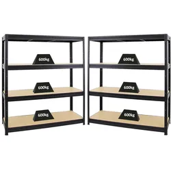PROREGAL Mega Deal | 2x Schwerlastregal Dino | HxBxT 180x160x60 cm | Fachlast 600kg | Schwarz | Stecksystem Lagerregal Regalsystem 2 Stk.