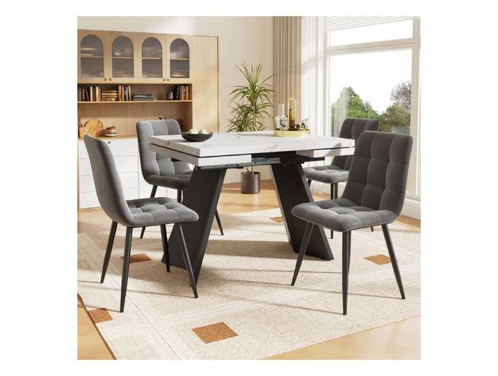 Table a Manger avec 4 Chaises en Velours Gris Ensemble Table et Chaises Salle a Manger 159x74x77 cm Table de Extensible