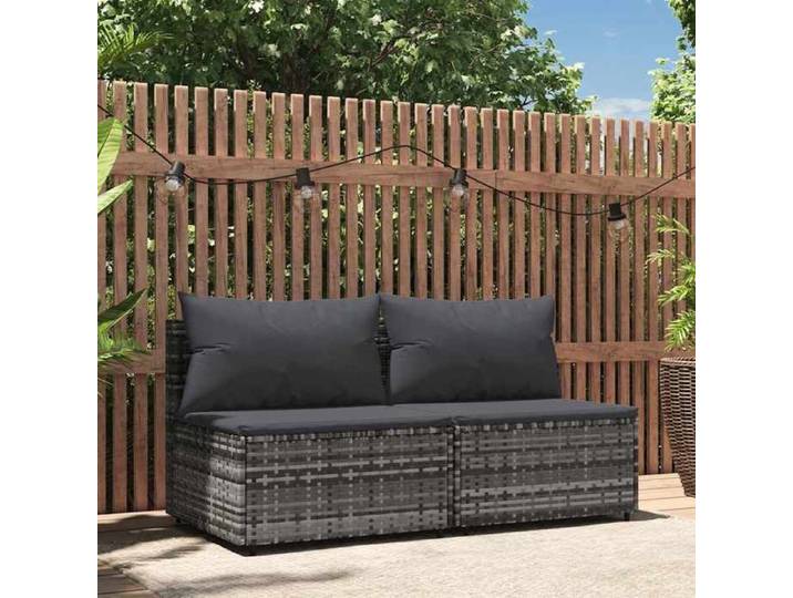 Canapés centraux de jardin et coussins (lot de 2) Gris Résine tressée - Sofa d'extérieur LL2737