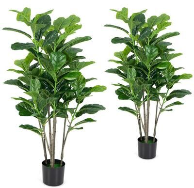 Costway 51 Inch 2-Pack Artificial Fiddle Leaf Fig Tree for Indoor and Outdoor