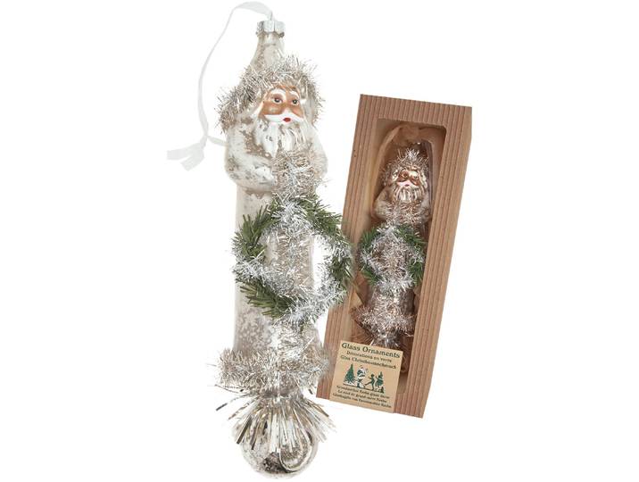 Weihnachtsbaumkugel KREBS GLAS LAUSCHA Baumschmuck Santa nostalgisch Kranz und Reflektor silber 25cm , silber (silberfarbig), B:5cm H:22cm T:5cm Ø:22cm, Glas, Weihnachtsbaumkugeln, Weihnachtsbaumkugel, Dekoriert mit Liebe zum Detail