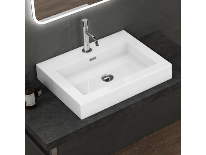 doporro Lavabo Suspendu Vasque à Poser Lave Mains Rectangulaire 60x48x10cm Blanc pour Salle de Bain\, Colossum18