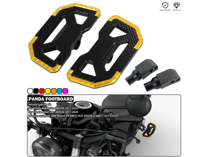 Repose-pieds Panda pour passager, marchepied arrière large, compatible avec Honda Rebel 500 300 CMX500 CMX300 CM500 CM300 2017-2026