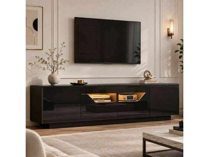 LEMONMAX - Banc TV Meuble TV - avec lumières LED noir 180x40x45 cm - Meuble de Salon