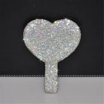 Inspire Daily Merch Love Heart Diamond Handheld Makeup Mirror Cosmetic Vanity Tool For Girls clear