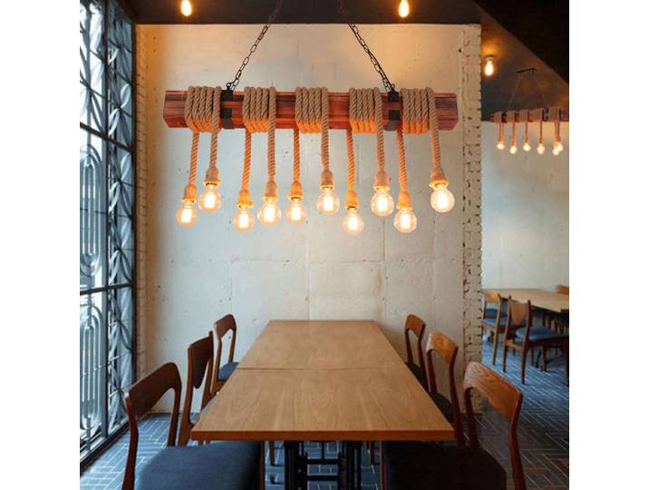 Rétro industriel chanvre corde suspension lampe 10 têtes bois lumière café Bar Loft café Club salon salle à manger bois lustre