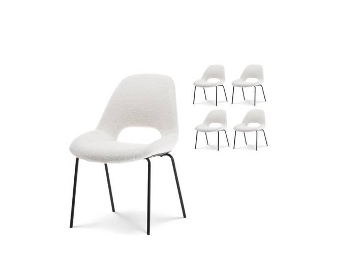 Lot de 4 chaises en tissu beige LUCAS aspect bouclette