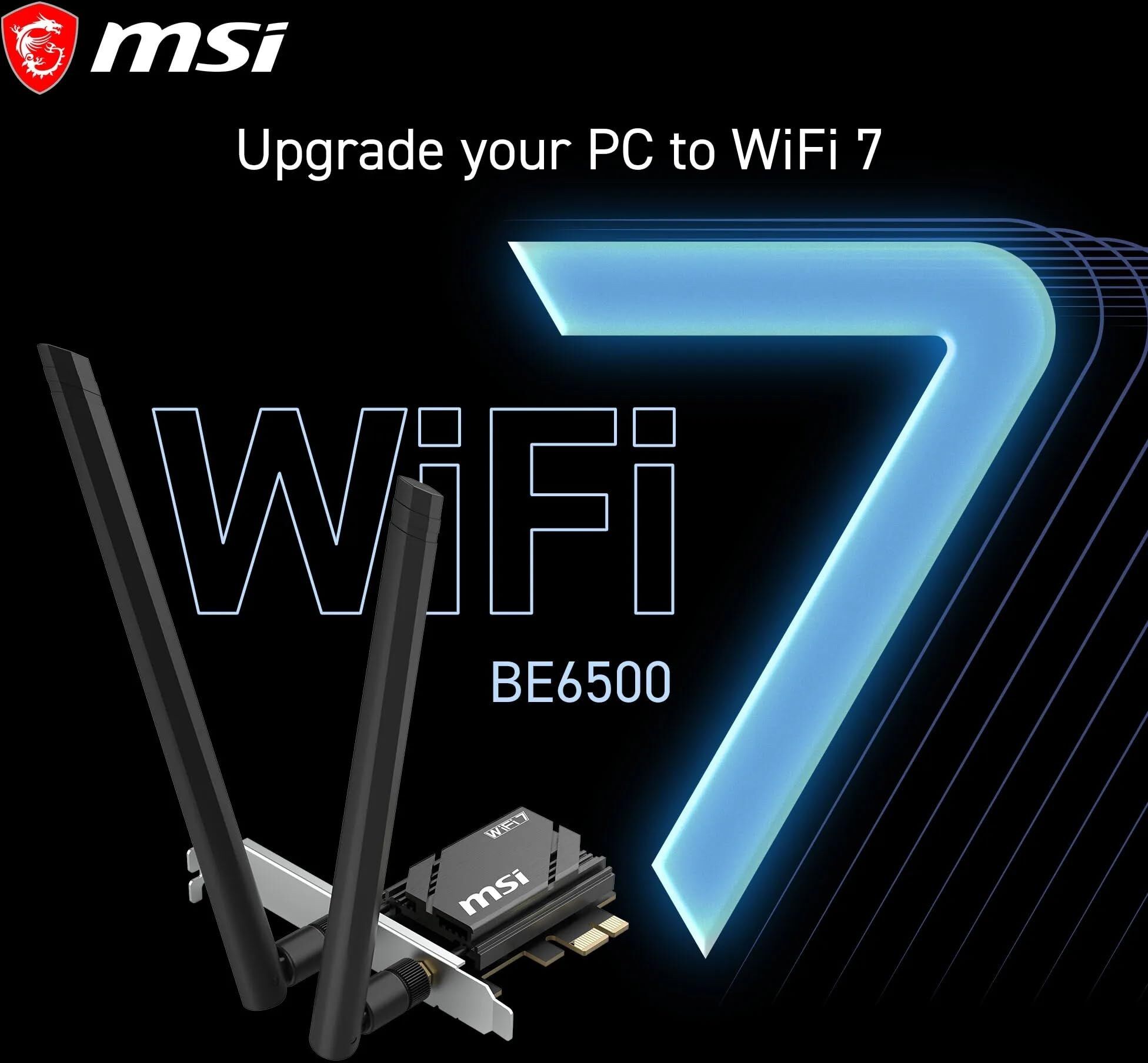MSI HERALD WiFi 7 PCIe Card for Desktop PC BE6500 Tri-band, Bluetooth 5.4, 6GHz, MLO, Bluetooth 5.4, WPA3 Security