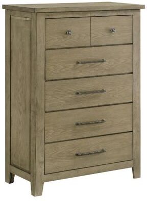 Benjara Hazel Tall Dresser Chest, 5 Drawers, Antique Nickel Metal, Oak Brown Wood