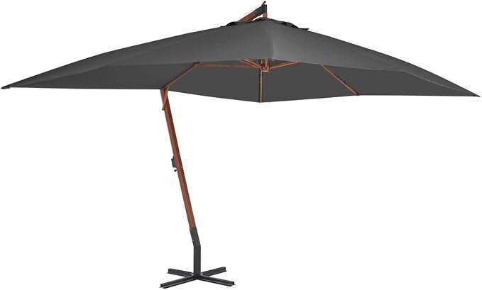 Silecomplaza Ampelschirm mit Holzmast 400x300 cm | Sonnenschirm Marktschirm Balkonschirm Gartenschirm Terrassenschirm Sonnenschutz, Rechteckig Anthrazit