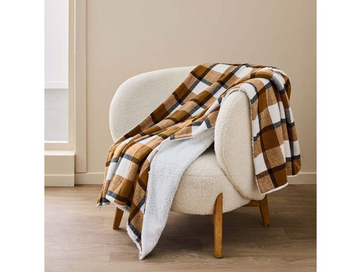 Plaid tartan sherpa chaud camel 125x150 Écossais