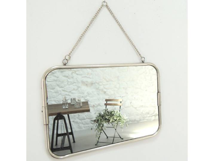 Miroir de barbier rectangulaire en laiton argenté avec chaîne 39