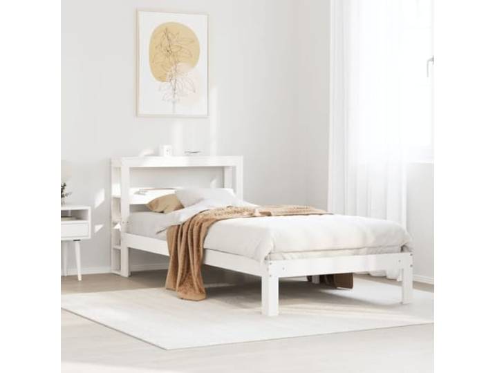 RJPLMFV Bettgestell, Massivholz, Weiß, 75 x 190 cm Freistehendes Kopfteil, 2 Ablagefächer, inklusive Lattenrost, ohne Matratze