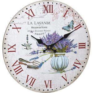 TFA Wanduhr 60.3045.14 La Lavande, Holz, analog, Quarzuhr, Ø 33,7 cm, weiß