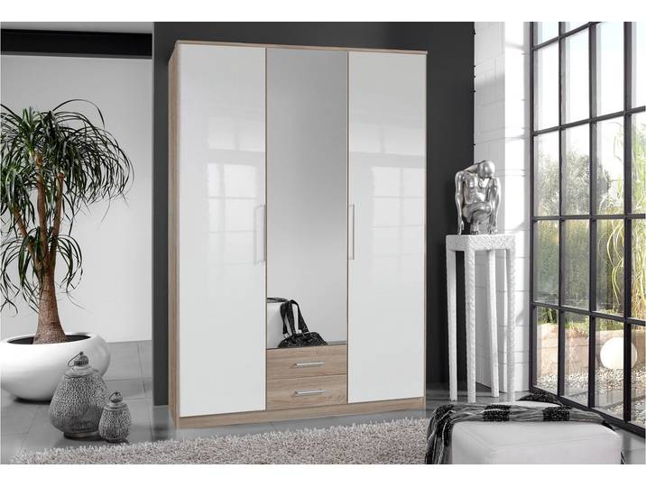 Kleiderschrank WIMEX Greven , weiß (struktureichefarben hell, hochglanz weiß), B:135cm H:199cm T:58cm, Schränke, Kleiderschrank Drehtürenschrank Schranksystem