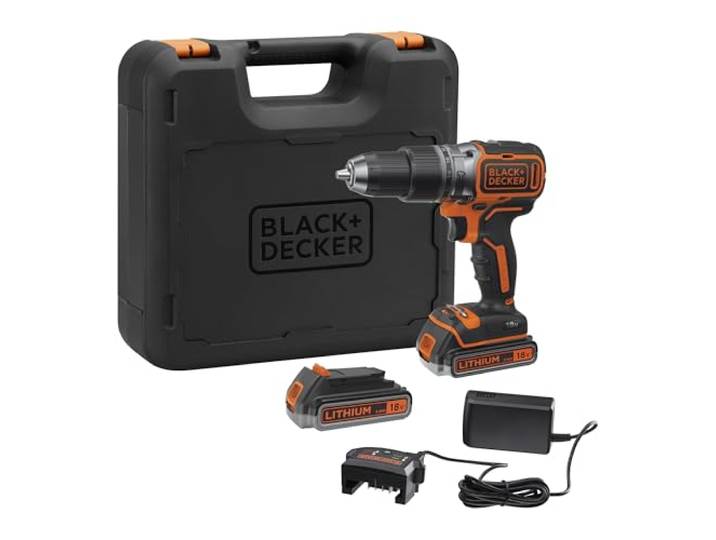 BLACK+DECKER Marteau perforateur sans fil et sans balais 18V avec 2 batteries 2.5Ah\, vitesse variable\, 2 engrenages\, couple 52Nm\, POWERCONNECT\, BL188E2K-QW