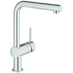 GROHE Minta Einhand-Spültischarmatur, Ausladung 223mm, L-Auslauf, schwenkbar, herausziehbar, 32168DC0, Farbe: Supersteel