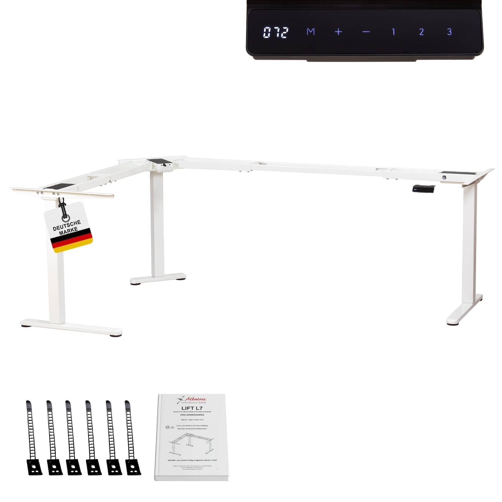 Albatros LIFT L7W Gestell für Eckschreibtisch Höhenverstellbar Elektrisch weiß - Winkelschreibtisch Memoryfunktion-Schreibtischgestell Höhenverstellbar Elektrisch, Stufenlos