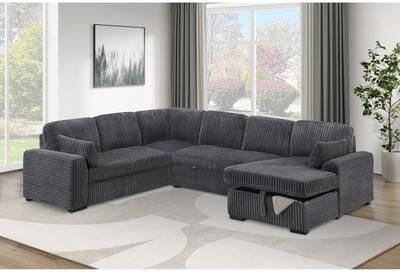Esofastore Modern Corduroy Upholstered Convertible Sectional 4pc Gray Finish