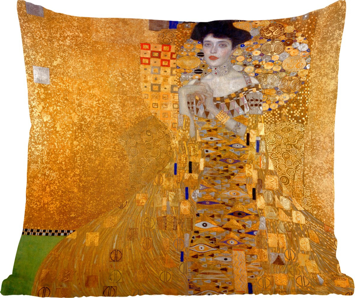 Katoenen sierkussen met portret van Adèle Bloch-Bauer I door Gustav Klimt, 50 x 50 cm