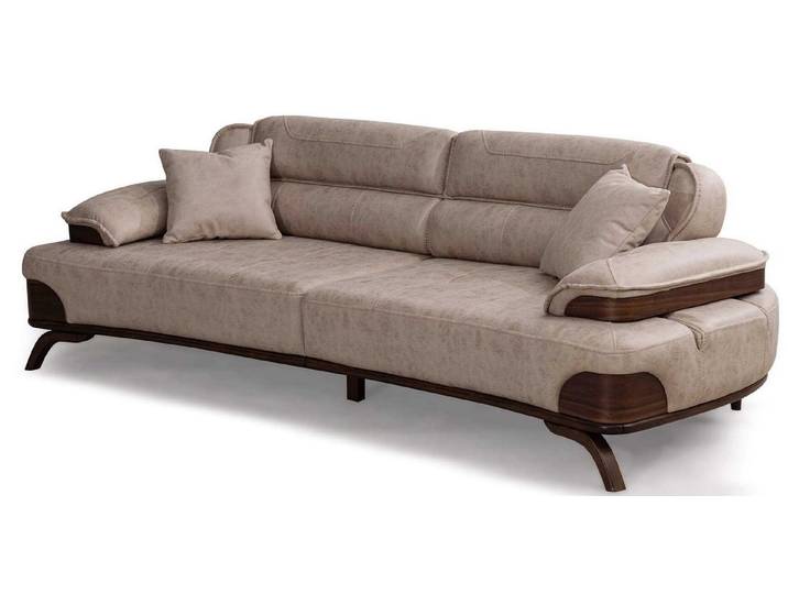 JVmoebel 3-Sitzer 3 Sitzer Sofa Leder Beige Kissen Modern Elegant Holzelemente Gemütlich, 1 Teile, Made in Europa