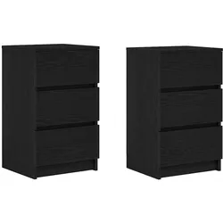 vidaXL Nachttische mit 3 Schubladen 2 Stk. Schwarz 39x35x65 cm