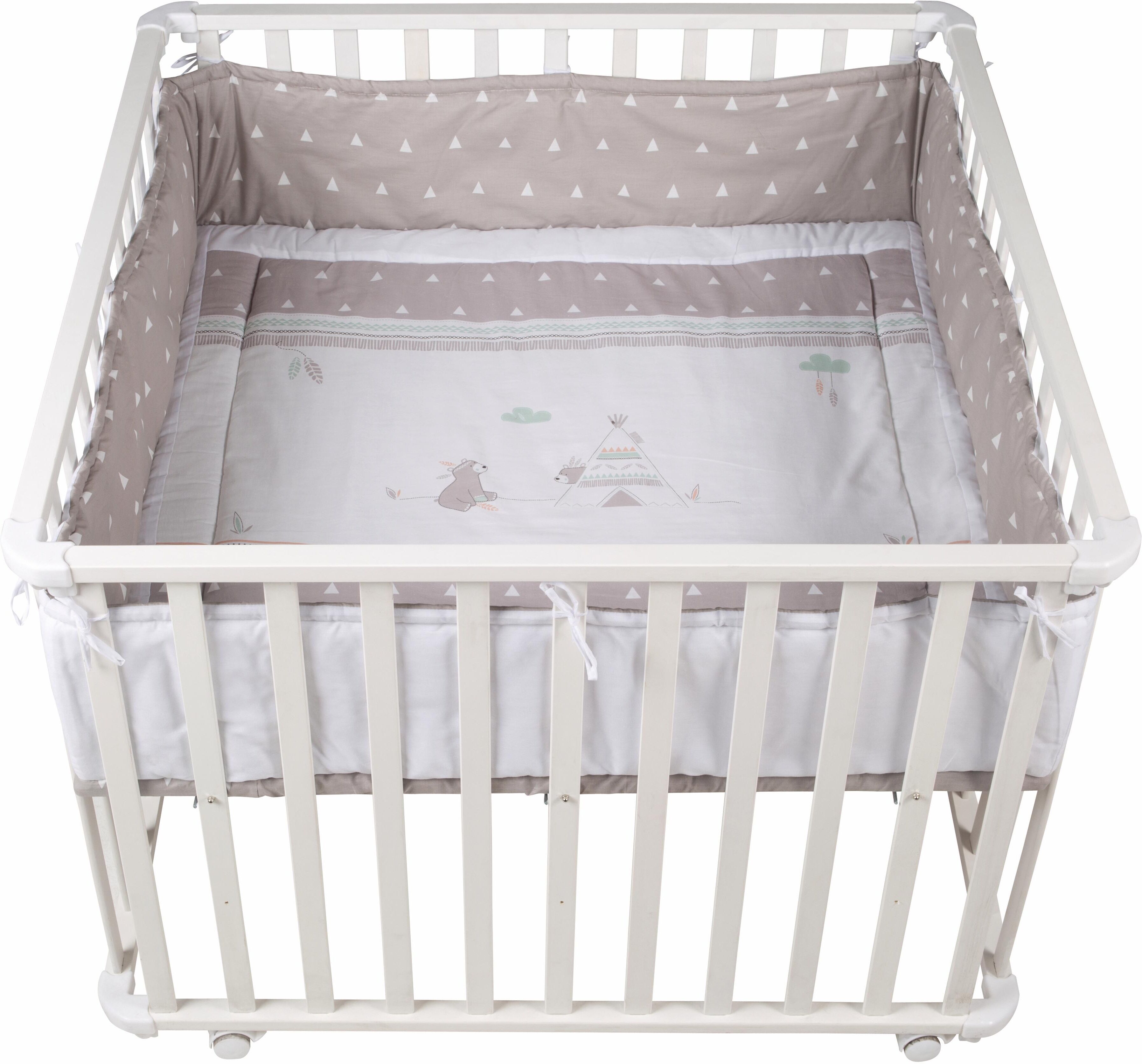 Laufgitter ROBA "Indibär, 100x100 cm", Baby, weiss (weiß), Laufställe Laufgitter, mit Stoffeinlage und Nestchen weiß Einheitsgröße