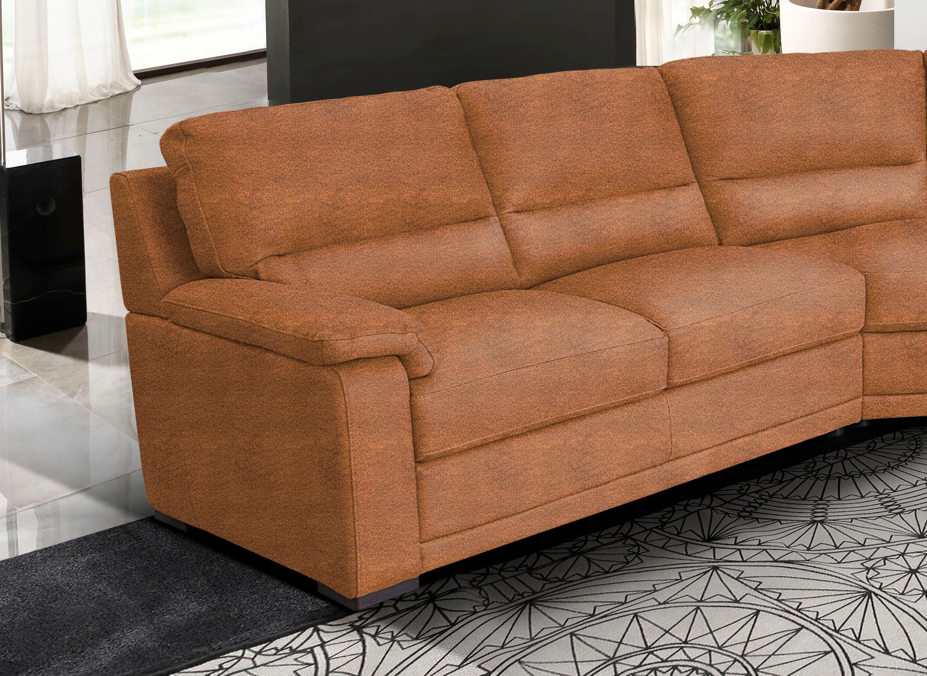 Ecksofa EGOITALIANO "Doris, modernes Designerecksofa in hochwertigen Microfaserqualitäten", braun (cognac), B:266cm H:90cm T:246cm, Luxus-Micofaser CASHMERE in Lederoptik (100% Polyester) ist ein neues technisches Gewebe mit einem visuellen und taktilen A