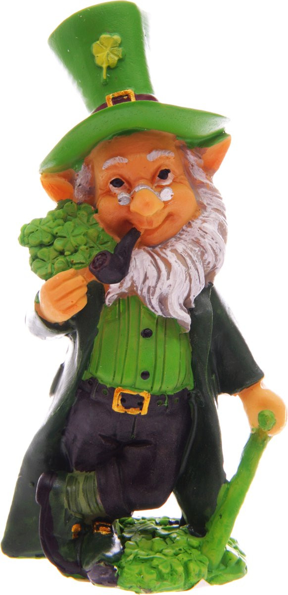 Ierse St Patrick’s Day Gelukskabouter op Klaverbladeren Leprechaun Geluksbeeldje Groen