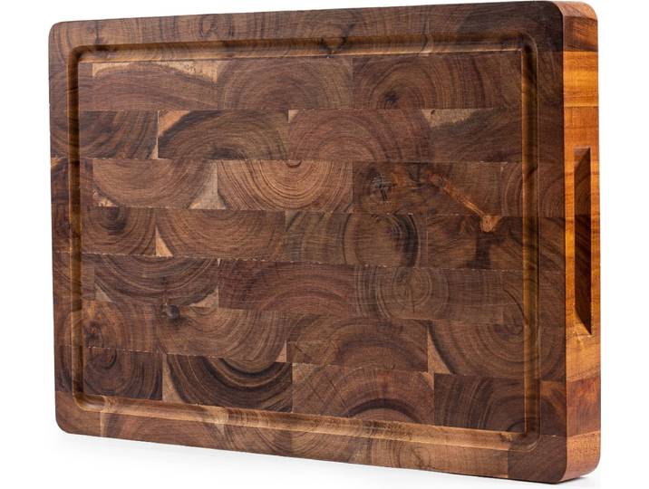 VDN Professionele Snijplank Acacia Hout met Sapgeul en Handvaten – Anti-slip Borrelplank - Hakblok Kopshout 26x38x3.5 cm