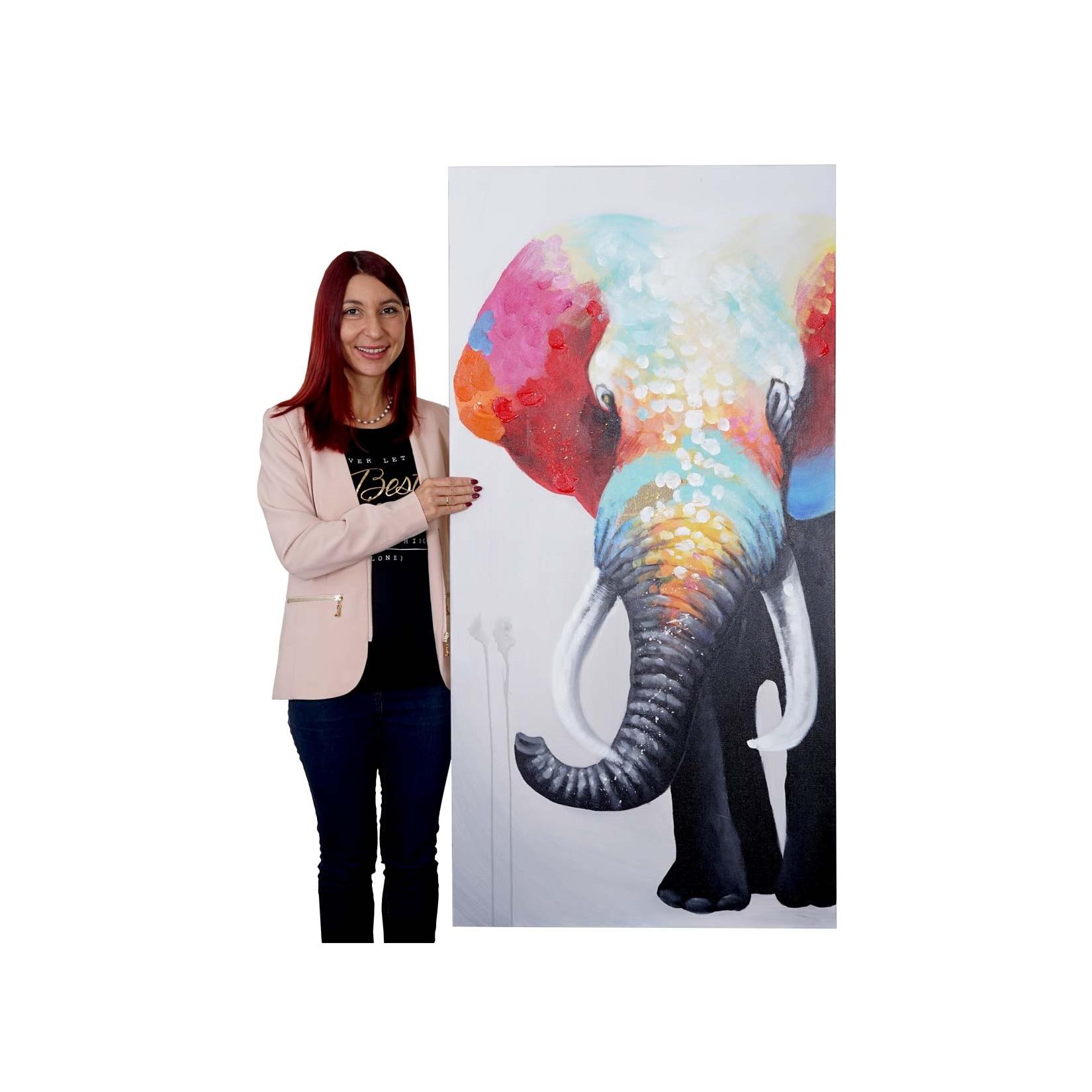 Wandbild Elefant II, 100% handgemaltes Ölgemälde Gemälde XL, 140x70cm