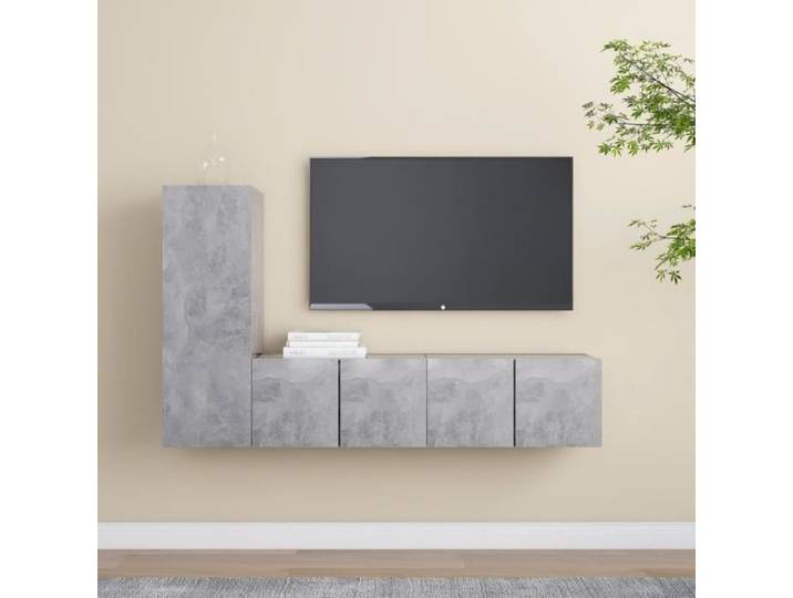 Ensemble meuble séjour JILL - Ensemble de meubles TV 3 pcs - Meuble HIFI Pour Salon - Gris béton Aggloméré
