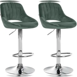 Décoshop26 - Set aus 2 Barhockern mit gebogenen Fußstützen grünem Stoffsitz Metallgestell TDB10759