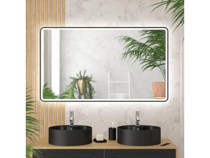 AURLANE Miroir Salle de Bain avec eclairage LED et Contour Noir - 120x70cm - GO Black LED