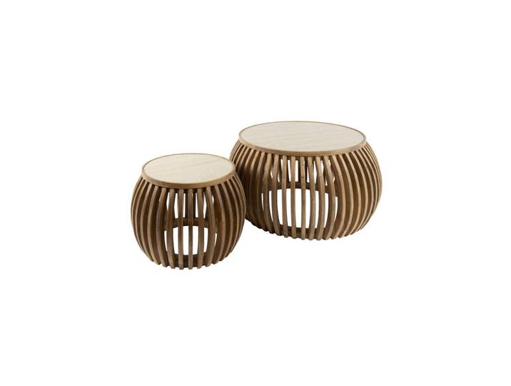 Kawola Couchtisch Atuel 2ER SET Weiß Keramik, Mangoholz, Rund, 75x40x75 cm, Wohnzimmer, Wohnzimmertische, Couchtische