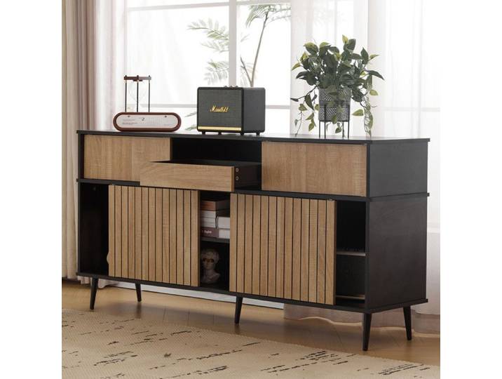 Buffet moderne 160x40x80 cm avec 4 portes coulissantes Buffet de cuisine avec 1 tiroir Buffet salon en bois chêne combiné