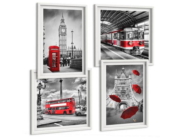 Tulup Bilder SET 4er Set - 50x50 cm & 40x60 cm Weißer Rahmen - Red Accents London, Kunststoff, Rechteckig, 50x50 cm, Fotografie, Bilder & Rahmen, Bilder