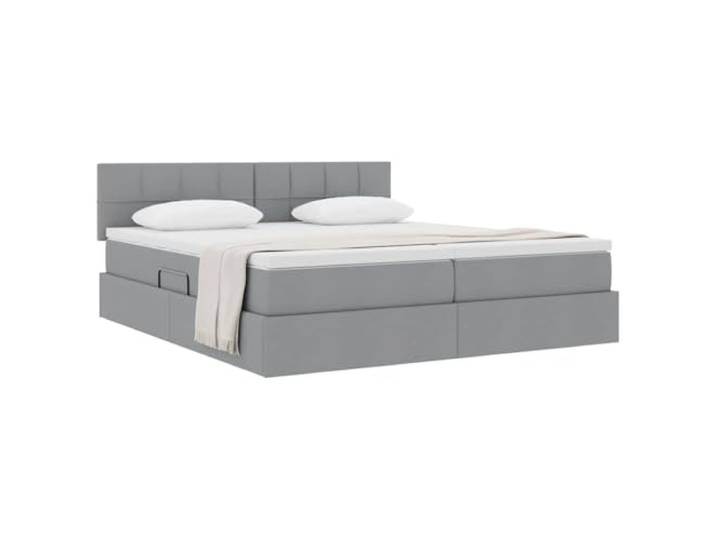 KTHLBRH Boxspringbett Hellgrau 180 x 200 cm mit Matratze Kunstleder, Metallrahmen, hydraulisches Heben, 2-Sitzer