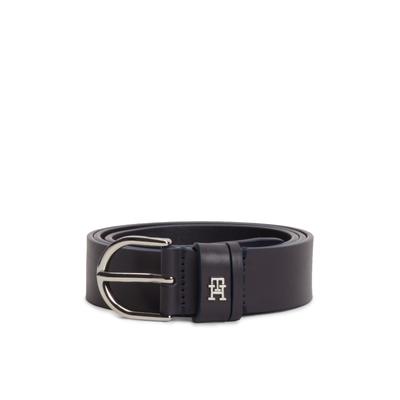 Ledergürtel TOMMY HILFIGER "ESSENTIAL EFFORTLESS", Damen, Gr. 80, schwarz (space blau), Obermaterial: 100% Rindsleder, Gürtel Ledergürtel