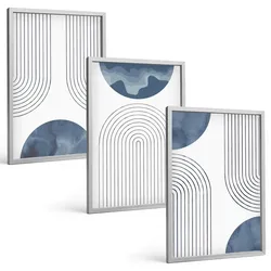 BILDER SET 3er Set - 40x60 cm Silberner Rahmen - Abstrakte blaue Muster